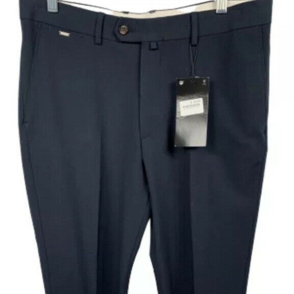 Zara Slim Straight Pants Trousers Stretch Navy 31